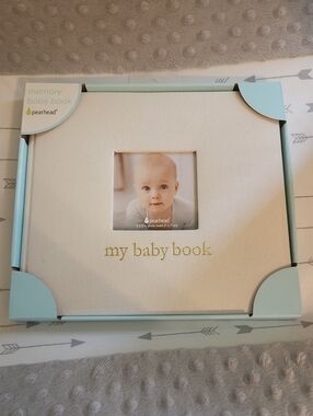 Pearhead Cream Baby Memory Book with Light Blue Accents NWT
